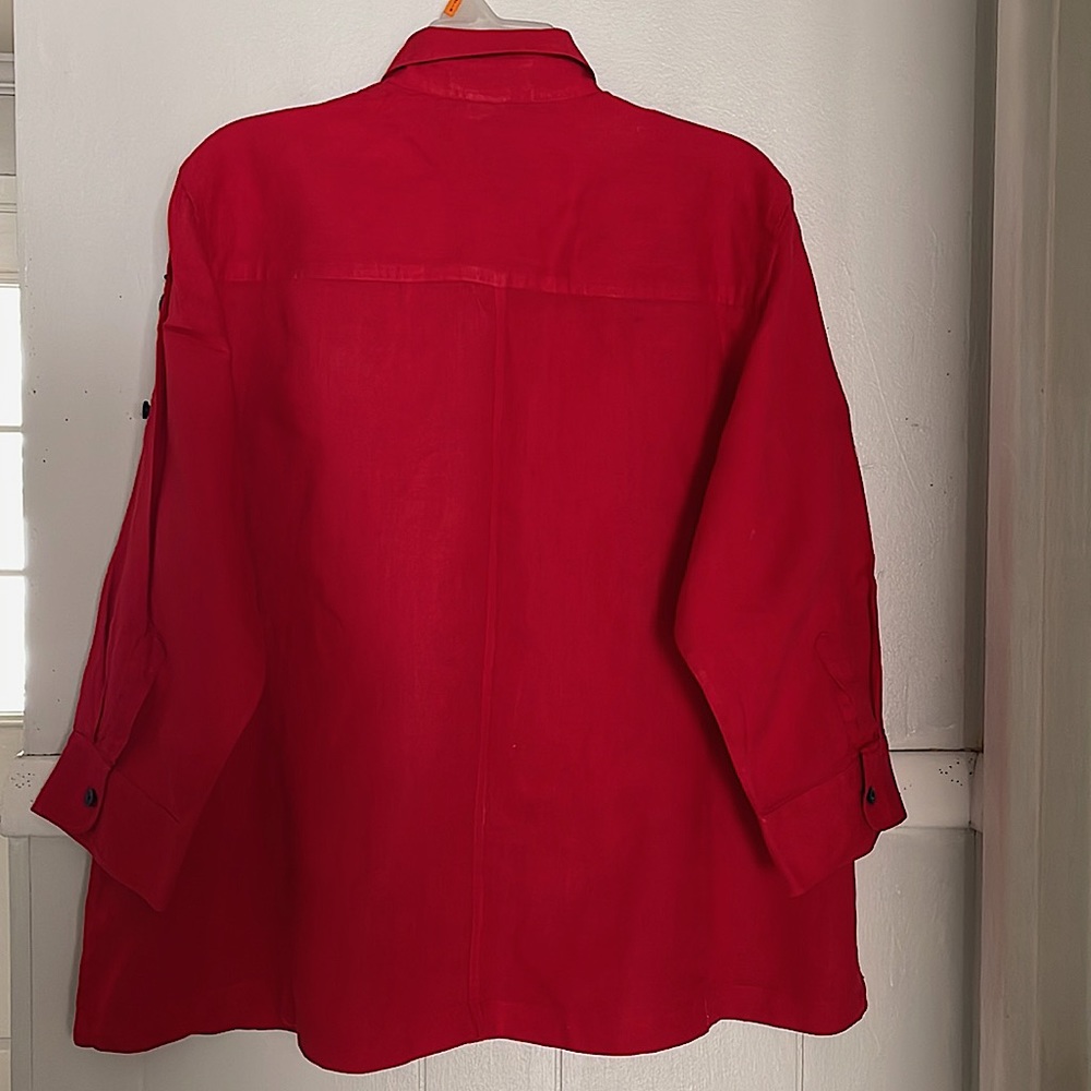 Lauren Ralph Lauren red linen button down shirt - Picture 4 of 8